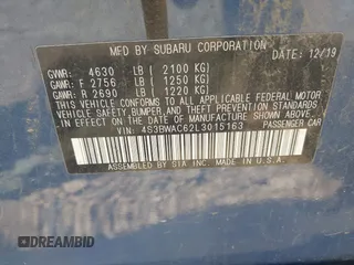 2020 Subaru Legacy Premium with VIN 4S3BWAC62L3015163, listed as a IAAI auction lot 42394093 with 81,865 mi miles and . Bid and sale history available at DreamBid. Image 9.