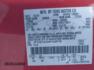 2006 Ford Ranger XL with VIN 1FTZR14U96PA28718, listed as a IAAI auction lot 41455024 with 108,084 mi miles and . Bid and sale history available at DreamBid. Image 9.