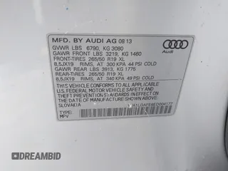 2014 Audi Q7 Premium Plus with VIN WA1LGAFE8ED004177, listed as a IAAI auction lot 42757437 with 183,830 mi miles and . Bid and sale history available at DreamBid. Image 9.