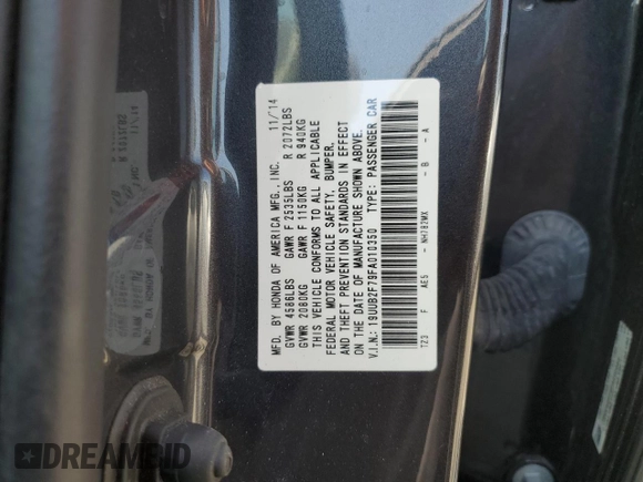 2015 Acura TLX Advance with VIN 19UUB2F79FA010350, listed as a Copart auction lot 52215895 with 82,414 mi miles and Salvage title. Bid and sale history available at DreamBid. Image 12.