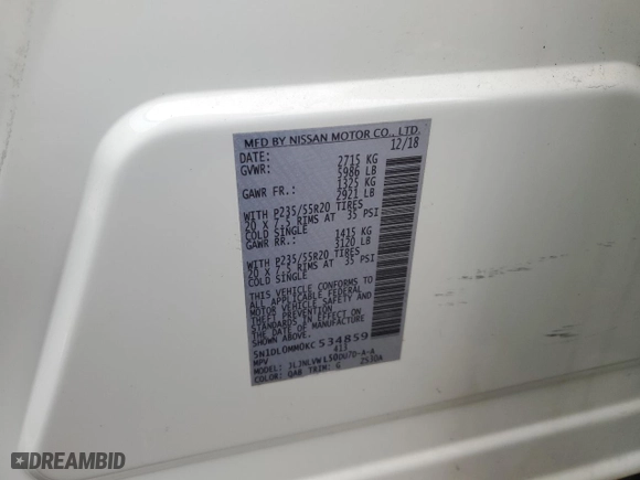 2019 Infiniti QX60 PURE with VIN 5N1DL0MM0KC534859, listed as a Copart auction lot 43774895 with 83,039 mi miles and Salvage Title. Bid and sale history available at carsss.com. Image 13.