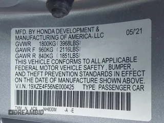 2022 Honda Insight EX with VIN 19XZE4F56NE000425, listed as a IAAI auction lot 41770382 with 86,871 mi miles and . Bid and sale history available at carsss.com. Image 9.
