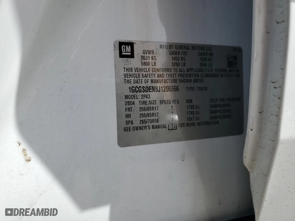 2018 Chevrolet Colorado 2WD Z71 with VIN 1GCGSDEN8J1206666, listed as a Copart auction lot 52737565 with 60,309 mi miles and Salvage Title. Bid and sale history available at carsss.com. Image 12.
