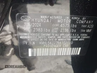 2024 Hyundai Sonata Hybrid Limited with VIN KMHL54JJ7RA102010, listed as a IAAI auction lot 42118010 with 3,782 mi miles. Bid and sale history available at carsss.com. Image 9.