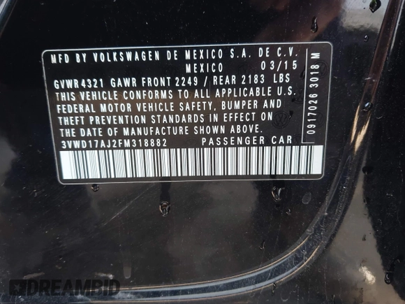 2015 Volkswagen Jetta SE z VIN 3VWD17AJ2FM318882, wystawiony jako IAAI lot #42041914 z przebiegiem 97 623 mil mil oraz . Historia ofert i sprzedaży dostępna na DreamBid. Obrazek 9.