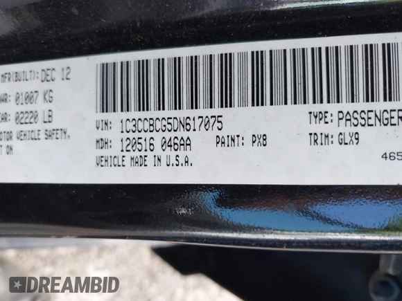 2013 Chrysler 200 Limited with VIN 1C3CCBCG5DN617075, listed as a IAAI auction lot 40571420 with 179,750 mi miles. Bid and sale history available at carsss.com. Image 9.