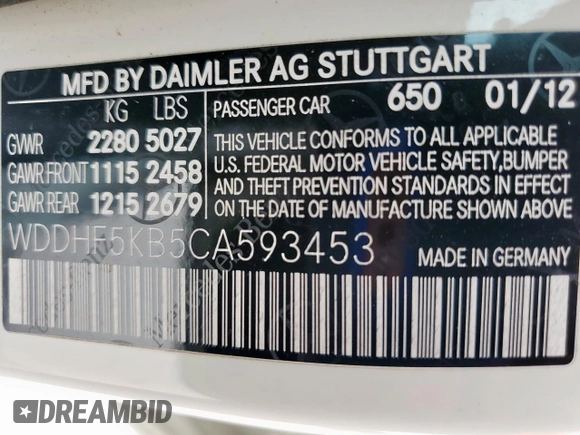 2012 Mercedes-Benz E 350 Luxury с VIN WDDHF5KB5CA593453, выставлен на аукционе Copart как лот 56346385 с пробегом 174 023 миль миль и Списание • Salvage title. История ставок и продаж доступна на DreamBid. Изображение 12.