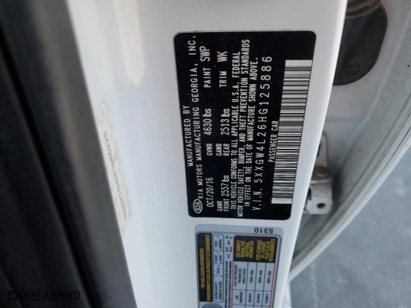 2017 Kia Optima SX with VIN 5XXGW4L26HG125886, listed as a Copart auction lot 85826894 with 127,694 mi miles and Salvage Title. Bid and sale history available at carsss.com. Image 14.