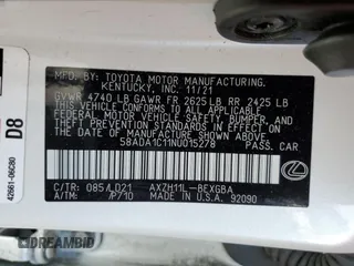 2022 Lexus ES 300h z VIN 58ADA1C11NU015278, wystawiony jako Copart lot #58109634 z przebiegiem 35 924 mil mil oraz Szkoda całkowita • Salvage title. Historia ofert i sprzedaży dostępna na DreamBid. Obrazek 14.