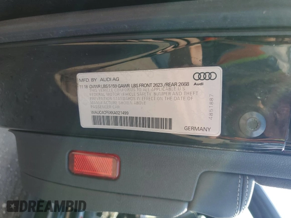 2019 Audi S5 Sportback Prestige z VIN WAUC4CF5XKA021499, wystawiony jako Copart lot #60721415 z przebiegiem Nie podano mil oraz Czysty tytuł • Clean title. Historia ofert i sprzedaży dostępna na DreamBid. Obrazek 12.