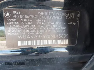 2008 BMW 3 Series 328i with VIN WBAVA37598NL45805, listed as a IAAI auction lot 42002424 with 206,402 mi miles. Bid and sale history available at carsss.com. Image 9.