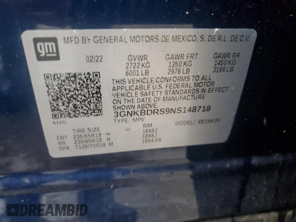2022 Chevrolet Blazer LT z VIN 3GNKBDRS9NS148718, wystawiony jako Copart lot #55735945 z przebiegiem 21 564 mil mil oraz Szkoda całkowita • Salvage title. Historia ofert i sprzedaży dostępna na DreamBid. Obrazek 13.