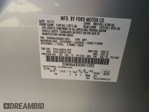 2014 Ford Flex SEL with VIN 2FMHK6C83EBD15202, listed as a Copart auction lot 49665985 with 152,960 mi miles and Salvage Title. Bid and sale history available at carsss.com. Image 13.