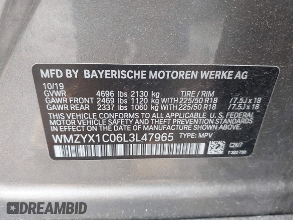 2020 MINI Countryman Cooper S with VIN WMZYX1C06L3L47965, listed as a IAAI auction lot 42277163 with 18,807 mi miles and . Bid and sale history available at DreamBid. Image 9.