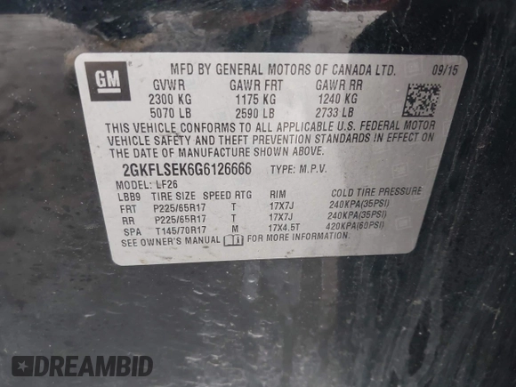 2016 GMC Terrain SLE with VIN 2GKFLSEK6G6126666, listed as a IAAI auction lot 42021817 with 101,024 mi miles. Bid and sale history available at carsss.com. Image 9.