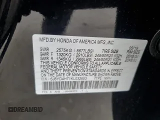 2019 Acura MDX Technology with VIN 5J8YD4H71KL032653, listed as a Copart auction lot 45511055 with Not provided miles and Salvage title. Bid and sale history available at DreamBid. Image 15.
