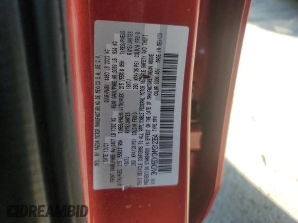2021 Mazda CX-30 Premium with VIN 3MVDMBDY0MM312354, listed as a Copart auction lot 77112334 with 47,351 mi miles and Salvage Title. Bid and sale history available at carsss.com. Image 13.
