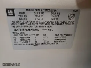 2011 Chevrolet Equinox LT w/1LT with VIN 2CNFLDE54B6238355, listed as a Copart auction lot 45025365 with 115,825 mi miles and Salvage Title. Bid and sale history available at carsss.com. Image 13.