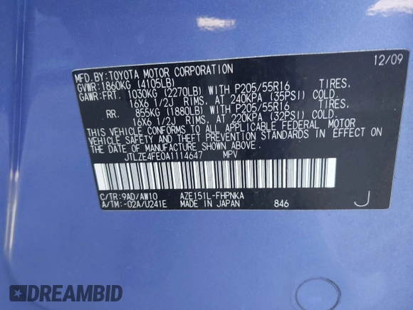 2010 Scion xB z VIN JTLZE4FE0A1114647, wystawiony jako IAAI lot #42046291 z przebiegiem 204 652 mil mil oraz . Historia ofert i sprzedaży dostępna na DreamBid. Obrazek 9.