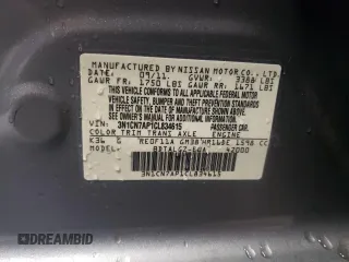 2012 Nissan Versa SV with VIN 3N1CN7AP1CL834615, listed as a Copart auction lot 72217574 with 131,340 mi miles and Salvage Title. Bid and sale history available at carsss.com. Image 12.