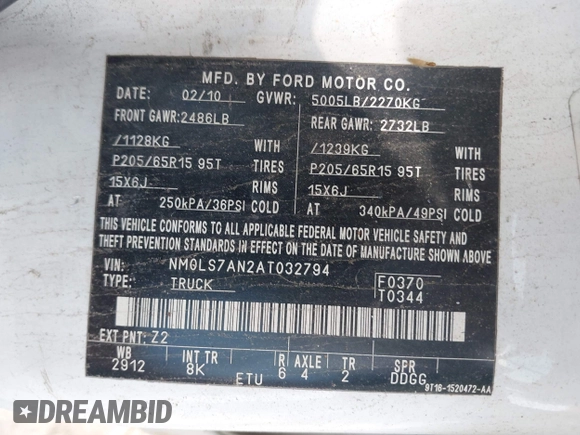 2010 Ford Transit Connect XL с VIN NM0LS7AN2AT032794, выставлен на аукционе IAAI как лот 42744438 с пробегом 220 008 миль миль и . История ставок и продаж доступна на DreamBid. Изображение 9.