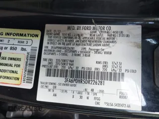 2013 Ford Fusion SE with VIN 3FA6P0HR5DR226281, listed as a IAAI auction lot 42327589 with 145,345 mi miles and . Bid and sale history available at DreamBid. Image 9.
