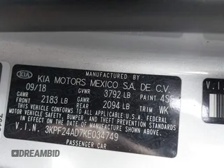 2019 Kia Forte LXS with VIN 3KPF24AD7KE034749, listed as a IAAI auction lot 41666721 with 107,135 mi miles. Bid and sale history available at carsss.com. Image 9.