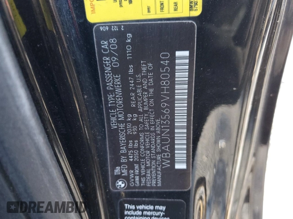 2009 BMW 1 Series 128i with VIN WBAUN13569VH80540, listed as a Copart auction lot 87488044 with 159,819 mi miles and Clean Title. Bid and sale history available at DreamBid. Image 12.