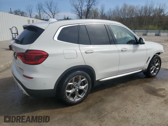 2021 BMW X3 xDrive30i with VIN 5UXTY5C0XM9E14243, listed as a Copart auction lot 50963755 with 27,539 mi miles and Non Repairable. Bid and sale history available at DreamBid. Image 3.