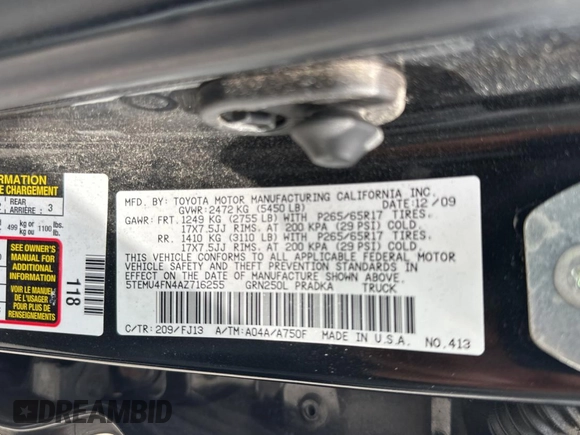 2010 Toyota Tacoma с VIN 5TEMU4FN4AZ716255, выставлен на аукционе Copart как лот 58929875 с пробегом 223 768 миль миль и Чистый • Clean title. История ставок и продаж доступна на DreamBid. Изображение 10.