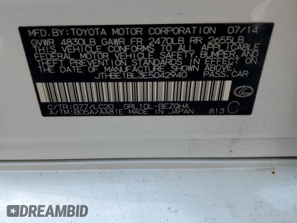2014 Lexus GS 350 с VIN JTHBE1BL3E5042940, выставлен на аукционе Copart как лот 62324155 с пробегом 152 618 миль миль и Списание • Salvage title. История ставок и продаж доступна на DreamBid. Изображение 13.