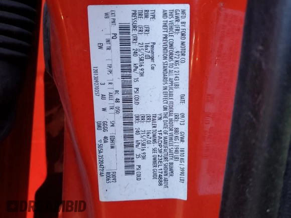 2014 Ford Focus SE with VIN 1FADP3F23EL174888, listed as a Copart auction lot 47294855 with 231,389 mi miles and Salvage Title. Bid and sale history available at DreamBid. Image 14.