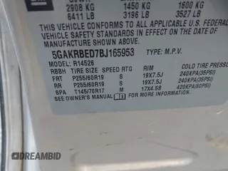 2011 Buick Enclave CXL-1 with VIN 5GAKRBED7BJ165953, listed as a IAAI auction lot 41802673 with 148,310 mi miles. Bid and sale history available at carsss.com. Image 9.