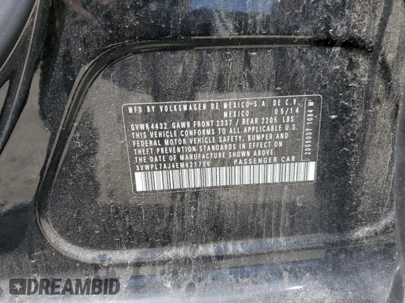 2014 Volkswagen Jetta TDI w/Sunroof z VIN 3VWPL7AJ4EM621796, wystawiony jako Copart lot #57605935 z przebiegiem 102 506 mil mil oraz Szkoda całkowita • Salvage title. Historia ofert i sprzedaży dostępna na DreamBid. Obrazek 13.