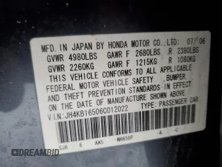 2006 Acura RL с VIN JH4KB16506C012022, выставлен на аукционе Copart как лот 44239785 с пробегом 183 825 миль миль и На запчасти • Non repairable. История ставок и продаж доступна на DreamBid. Изображение 12.