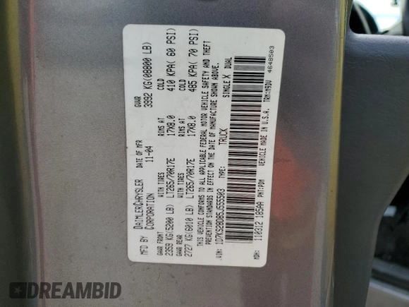 2005 Dodge 2500 SLT with VIN 1D7KS28D85J555503, listed as a Copart auction lot 74836444 with 459,416 mi miles and Salvage Title. Bid and sale history available at DreamBid. Image 12.