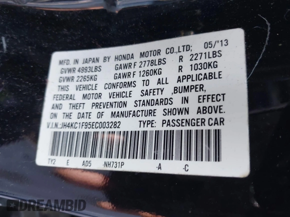 2014 Acura RLX Advance Pkg with VIN JH4KC1F95EC003282, listed as a IAAI auction lot 42059477 with 186,283 mi miles. Bid and sale history available at carsss.com. Image 9.
