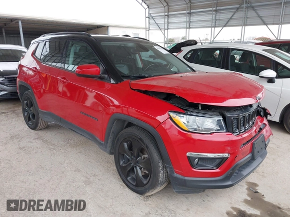 2020 Jeep Compass Latitude with VIN 3C4NJCBBXLT147596, listed as a IAAI auction lot 41382747 with 50,572 mi miles and . Bid and sale history available at DreamBid. Image 1.