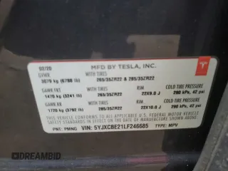 2020 Tesla Model X Long Range with VIN 5YJXCBE21LF246685, listed as a Copart auction lot 43800885 with 42,781 mi miles and Salvage Title. Bid and sale history available at DreamBid. Image 16.