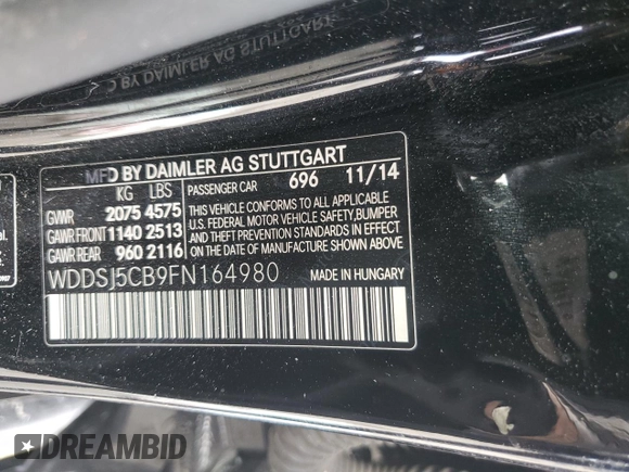 2015 Mercedes-Benz CLA 45 AMG with VIN WDDSJ5CB9FN164980, listed as a Copart auction lot 82649814 with 75,213 mi miles and Salvage Title. Bid and sale history available at DreamBid. Image 14.