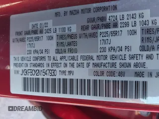 2022 Mazda CX-5 2.5 S Preferred Package with VIN JM3KFBCM2N1547930, listed as a IAAI auction lot 41325374 with 53,004 mi miles. Bid and sale history available at carsss.com. Image 9.