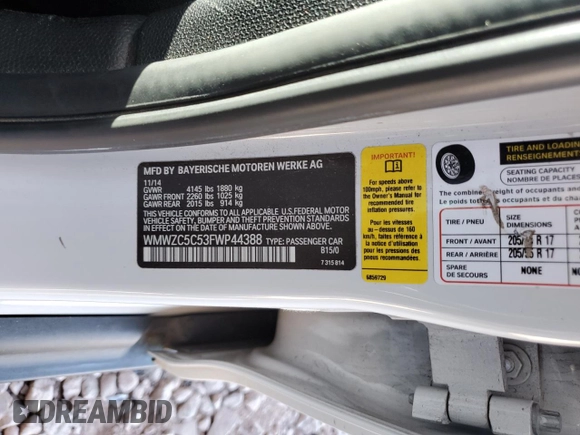 2015 MINI Countryman S with VIN WMWZC5C53FWP44388, listed as a Copart auction lot 54560585 with 67,913 mi miles and Salvage Title. Bid and sale history available at DreamBid. Image 12.