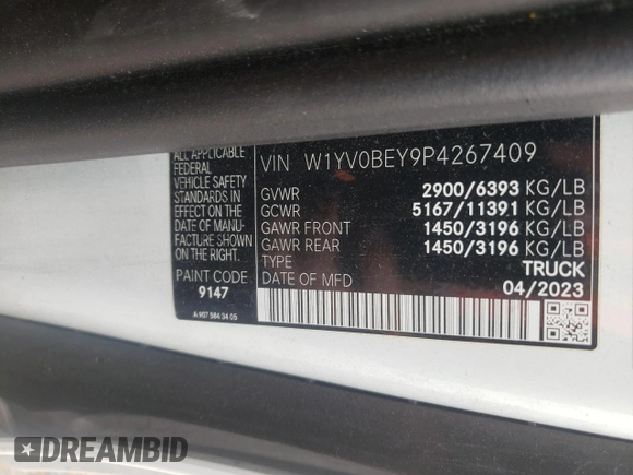 2023 Mercedes-Benz Metris Cargo z VIN W1YV0BEY9P4267409, wystawiony jako Copart lot #51648415 z przebiegiem 10 525 mil mil oraz Szkoda całkowita • Salvage title. Historia ofert i sprzedaży dostępna na DreamBid. Obrazek 13.