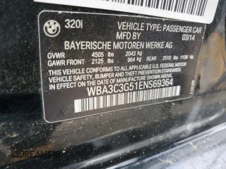 2014 BMW 3 Series 320i xDrive with VIN WBA3C3G51ENS69364, listed as a Copart auction lot 58920115 with 117,209 mi miles and Salvage title. Bid and sale history available at DreamBid. Image 13.