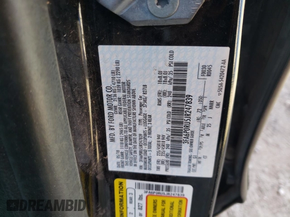 2018 Ford Fusion Hybrid Titanium with VIN 3FA6P0RU5JR247839, listed as a Copart auction lot 37485033 with 86,045 mi miles. Bid and sale history available at carsss.com. Image 13.