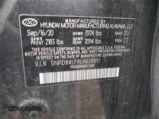 2020 Hyundai Elantra SEL with VIN 5NPD84LF9LH628891, listed as a Copart auction lot 46587595 with 88,655 mi miles and Salvage Title. Bid and sale history available at DreamBid. Image 12.