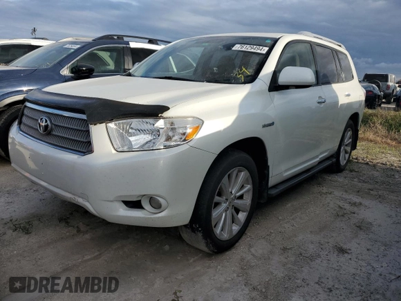 2008 Toyota Highlander Hybrid Limited with VIN JTEEW44A382019183, listed as a Copart auction lot 76129494 with 0 mi miles and Salvage Title. Bid and sale history available at carsss.com. Image 1.