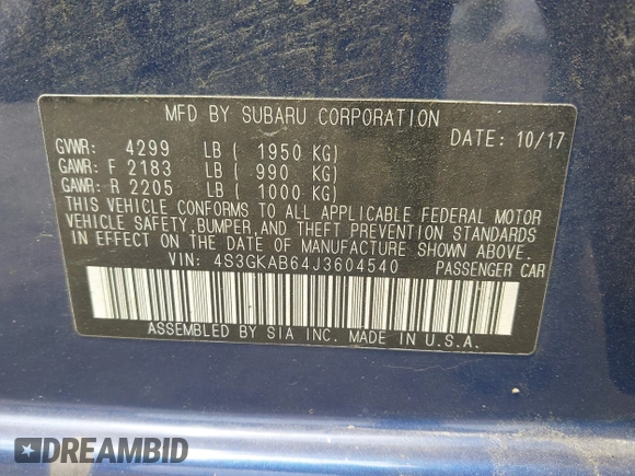 2018 Subaru Impreza Premium z VIN 4S3GKAB64J3604540, wystawiony jako IAAI lot #42424421 z przebiegiem 73 961 mil mil oraz . Historia ofert i sprzedaży dostępna na DreamBid. Obrazek 9.