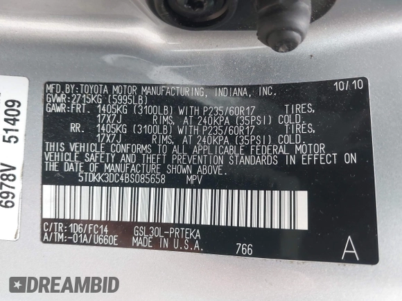2011 Toyota Sienna LE AAS with VIN 5TDKK3DC4BS085658, listed as a IAAI auction lot 41966742 with 276,899 mi miles. Bid and sale history available at carsss.com. Image 9.