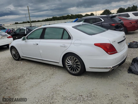 2018 Genesis G90 5.0L Ultimate with VIN KMHG54JH3JU043703, listed as a Copart auction lot 77503744 with 0 mi miles and Salvage Title. Bid and sale history available at carsss.com. Image 2.